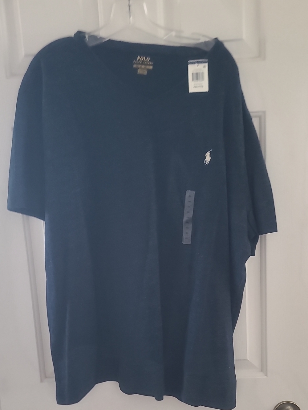 Polo by Ralph Lauren Men's Heather Navy V-Neck Tee with Pony Logo